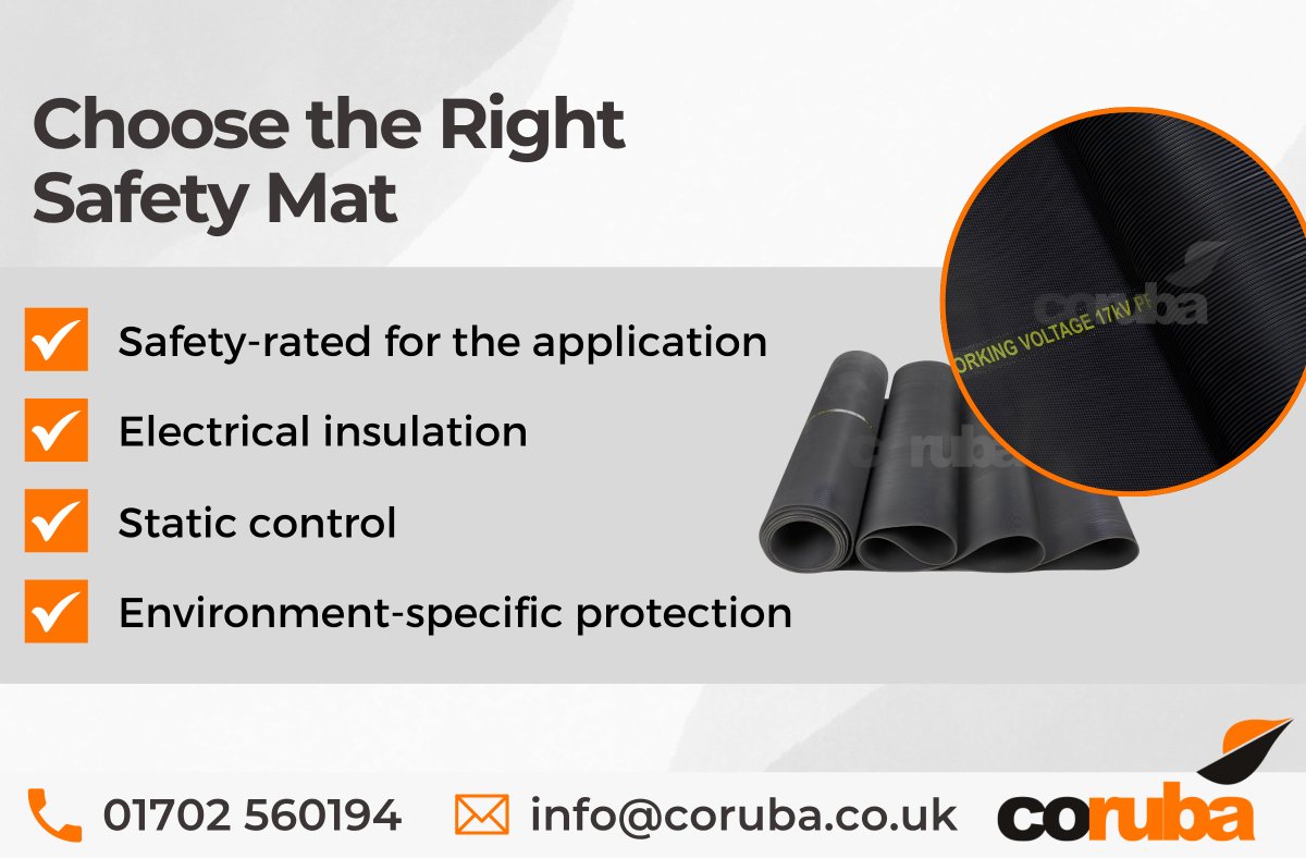 CorubaDirect's tweet photo. Using the wrong rubber matting can create workplace risks. ESD and electrical insulation mats serve different safety requirements.

Choose matting suited to the application, particularly where electrical hazards are present. https://t.co/iWUomPJToU

#Coruba #SafetyMatting https://t.co/gpqeRit2lr