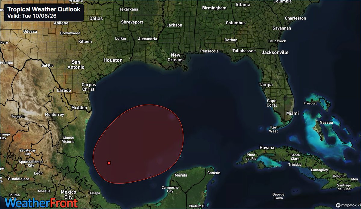 MetricsWXSvr's tweet photo. Invest 92L in the SW Gulf has a 90% chance of forming a tropical depression within 48 hours. It is drifting east and will turn north toward the northern Gulf Coast by late week, bringing heavy rain and gusty winds.

#txwx #lawx #mswx #alwx #wxtwitter #tropicswx https://t.co/WzCbci7Hu4