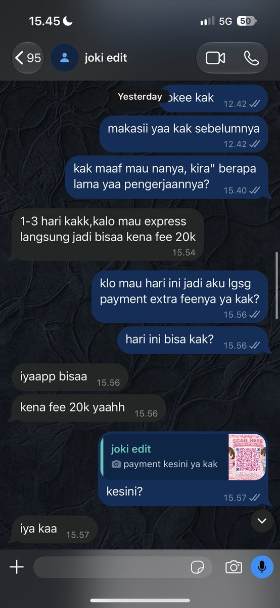enscsi's tweet photo. setelah tau pengerjaannya membutuhkan waktu beberapa hari, aku jadi membayarkan extra fee 20k buat pengerjaan express yang dibilang sama kakaknya. aku juga udah memastikan bahwa hasil edit tsb bisa jadi di hari yang sama, dan dia juga udah menyanggupi. https://t.co/9zVHVHrfyI