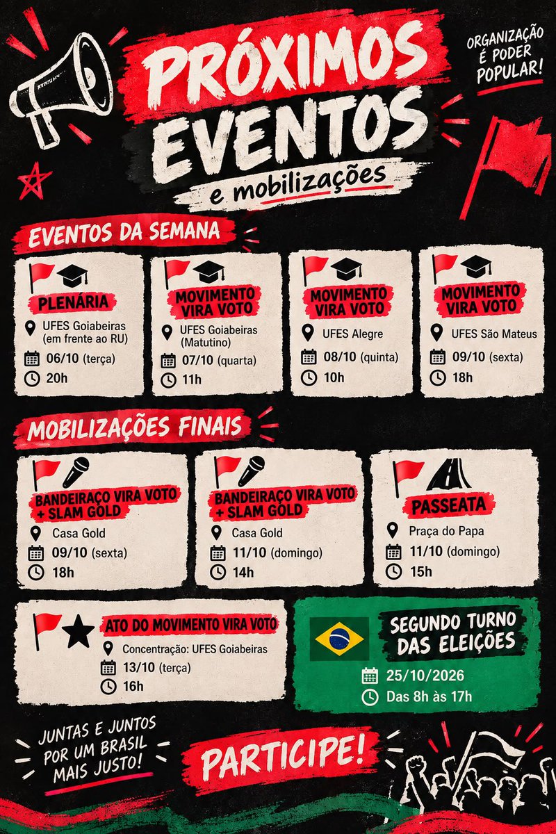 tamipolastrelli's tweet photo. galera do Espírito Santo, pra quem não conseguir ir na plenária da ufes hoje a gente também tem a agenda dos próximos eventos ❤️⭐️ 
capixabas com Lula ✊🏻🇧🇷

https://t.co/RJjAIcdhRu https://t.co/GTvtscD0OW
