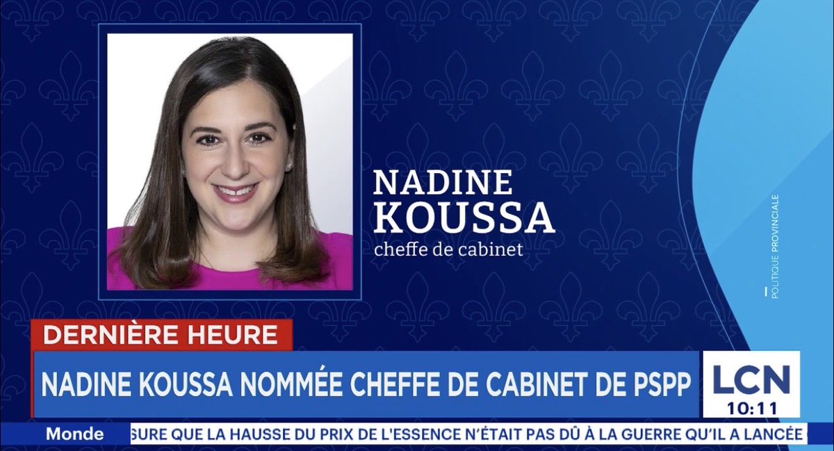 hassinhadi's tweet photo. 🚨🚨 Première nomination pour @PaulPlamondon : Nadine Koussa devient sa cheffe de cabinet. Elle présidait jusqu’à tout récemment la Commission des droits de la personne et des droits de la jeunesse. https://t.co/PCdXJx2wNr