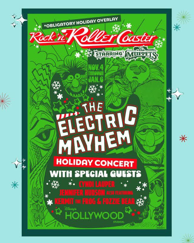 laughingplace's tweet photo. Cosmic Rewind, Alien Swirling Saucer, and Rock 'n' Roller Coaster are all getting holiday overlays https://t.co/mNUmgFxEse