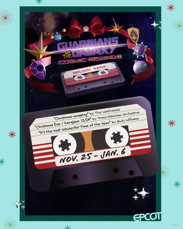 laughingplace's tweet photo. Cosmic Rewind, Alien Swirling Saucer, and Rock 'n' Roller Coaster are all getting holiday overlays https://t.co/mNUmgFxEse