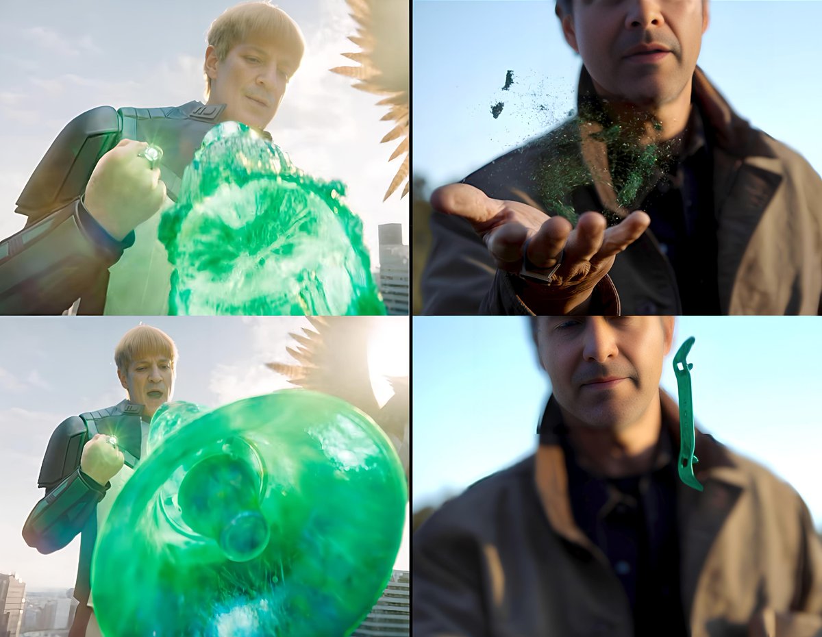 yowtfahhh's tweet photo. Why are Guy Gardner's constructs made of liquid while Hal Jordan's are made of dust? is there a reason for this difference? https://t.co/srBmZSsuqz