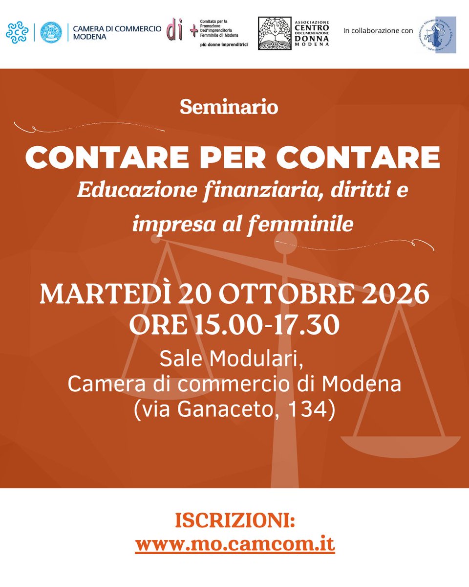 CamComModena's tweet photo. 💡 Un'iniziativa per promuovere l'autonomia economica delle donne

Il 20 ottobre dalle 15 alle 17partecipa al convegno "Contare per Contare", promosso dal Comitato Imprenditoria Femminile presso la Camera di commercio di Modena.

👉Info e iscrizioni: https://t.co/xRvd9hnRbo https://t.co/uLxGKxTVBG
