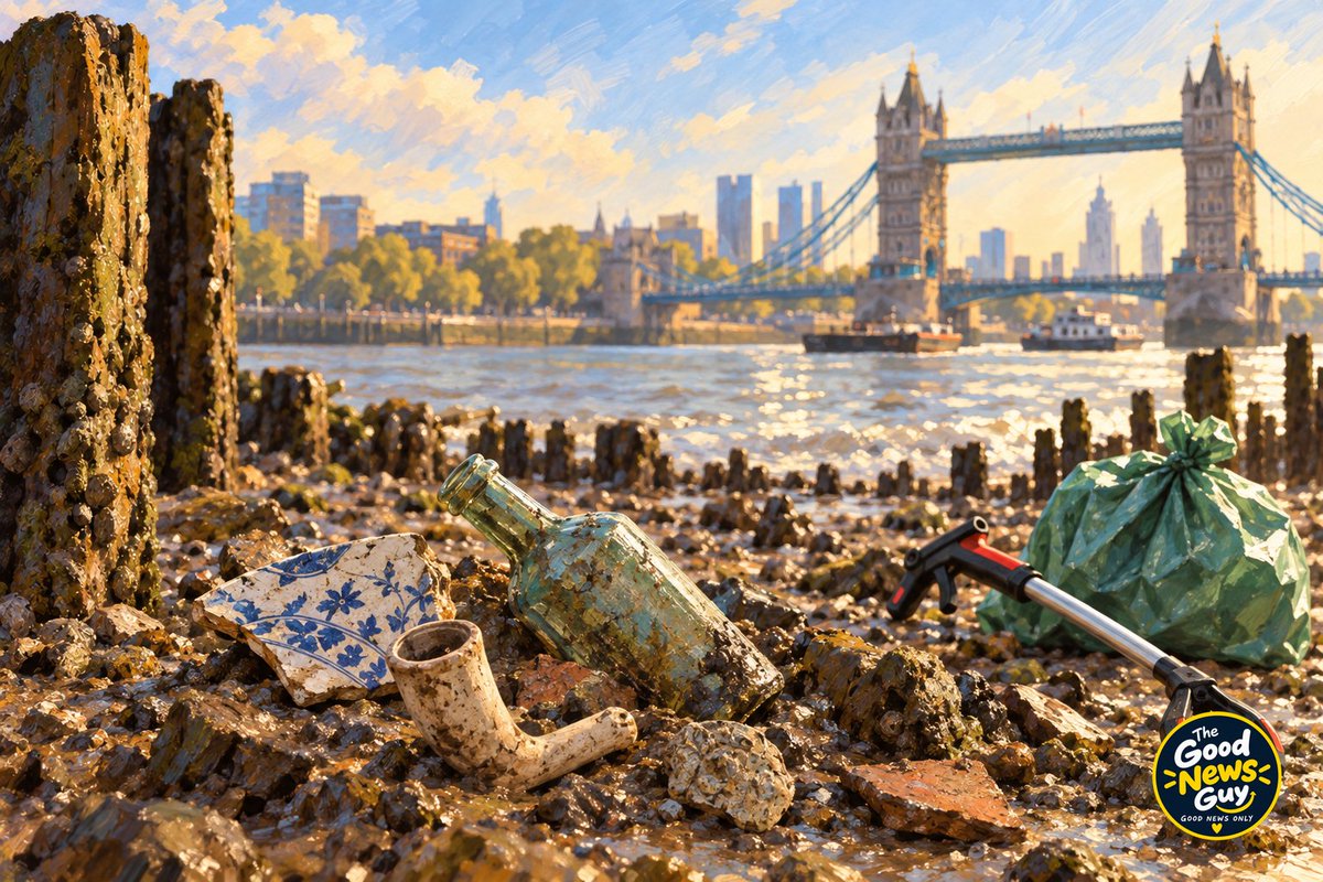 TGNGuy's tweet photo. At 14, Emmylou Vaxby has published a guide to mudlarking on the Thames and organises riverbank clean-ups.  
Finding bits of history while clearing up after the rest of us. 
Rather more useful than just telling teenagers to get outside. 💛

https://t.co/Q9ESt3qNuV https://t.co/jmZlhq2ESI