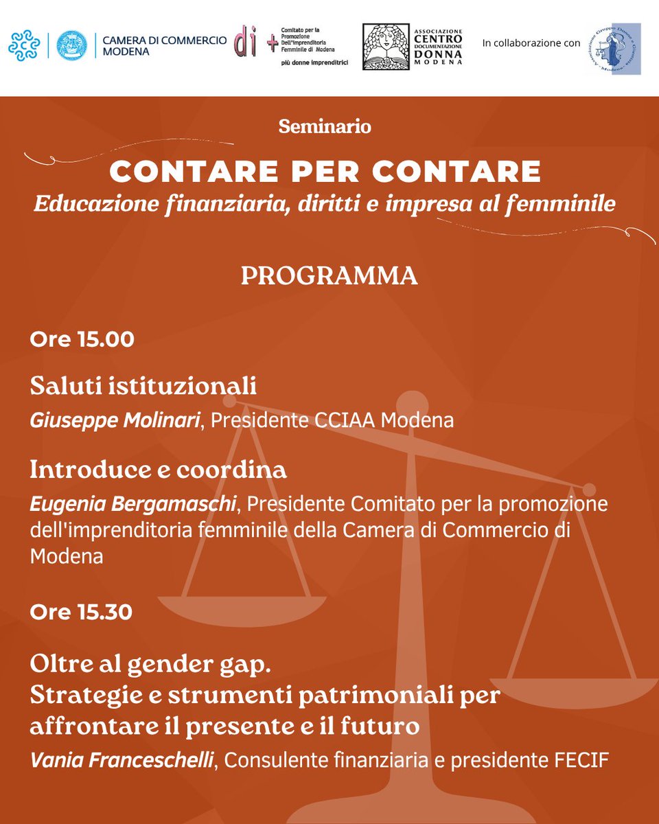 CamComModena's tweet photo. 💡 Un'iniziativa per promuovere l'autonomia economica delle donne

Il 20 ottobre dalle 15 alle 17partecipa al convegno "Contare per Contare", promosso dal Comitato Imprenditoria Femminile presso la Camera di commercio di Modena.

👉Info e iscrizioni: https://t.co/xRvd9hnRbo https://t.co/uLxGKxTVBG