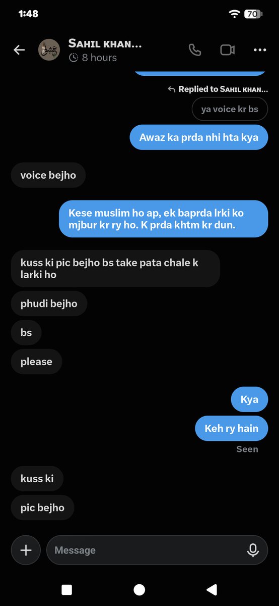 ImshaRehan's tweet photo. یہ شخص ڈی ایم (DMs) میں آ کر انتہائی گھٹیا اور نازیبا باتیں کر کے ہراساں کر رہا ہے۔ باپردہ ہونے کی وضاحت کے باوجود مسلسل ہراسانی کی جا رہی ہے۔  
تمام بہنیں اس اکاؤنٹ سے ہوشیار رہیں، اسے فوراً Block + Report کریں اور سائبر کرائم کو بھی رپورٹ کریں۔
@Khankak47307840 https://t.co/uX0ZrdAfY0