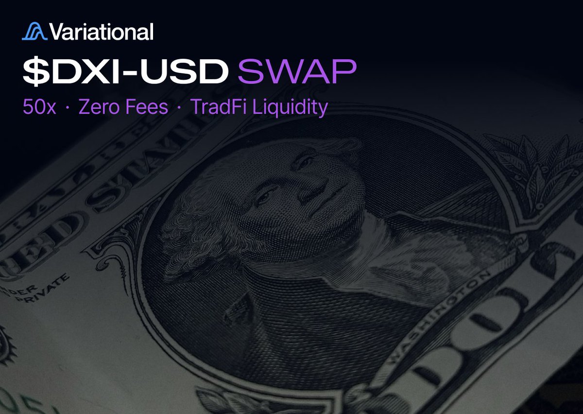 variational_io's tweet photo. A swap for Dollar Index $DXI is now live with zero fees, up to 50x leverage, and direct TradFi liquidity. https://t.co/cllOXbX1yr
