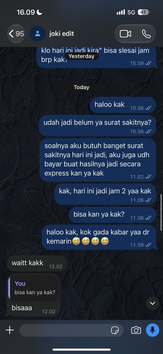 enscsi's tweet photo. hari ini, walaupun udah ga sesuai dengan kesepakatan awal yang seharusnya JADI SECARA EXPRESS DI HARI YANG SAMA dan chat terakhir ku kemarin pun ga dibales sama dia, tadi siang aku nanya lagi ke kakaknya, aku bilang kalau aku masih mau nunggu sampe jam 2 siang https://t.co/9ZMvkQqHMd