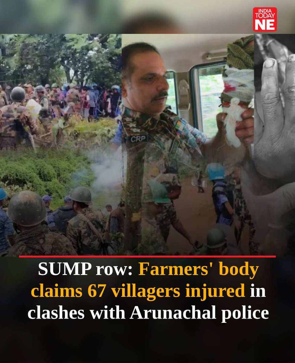 IndiaTodayNE's tweet photo. #ArunachalPradesh: The Siang Indigenous Farmers' Forum (SIFF), which is spearheading protests against the proposed Siang Upper Multipurpose Project (SUMP) in Arunachal Pradesh, on October 6 claimed that 67 villagers were injured in clashes with police during protests on October 4.

The claim came a day after police said eight personnel were injured and five people, including two women, were arrested in connection with the clashes in #Siang district.

https://t.co/HOSoRXwHO8