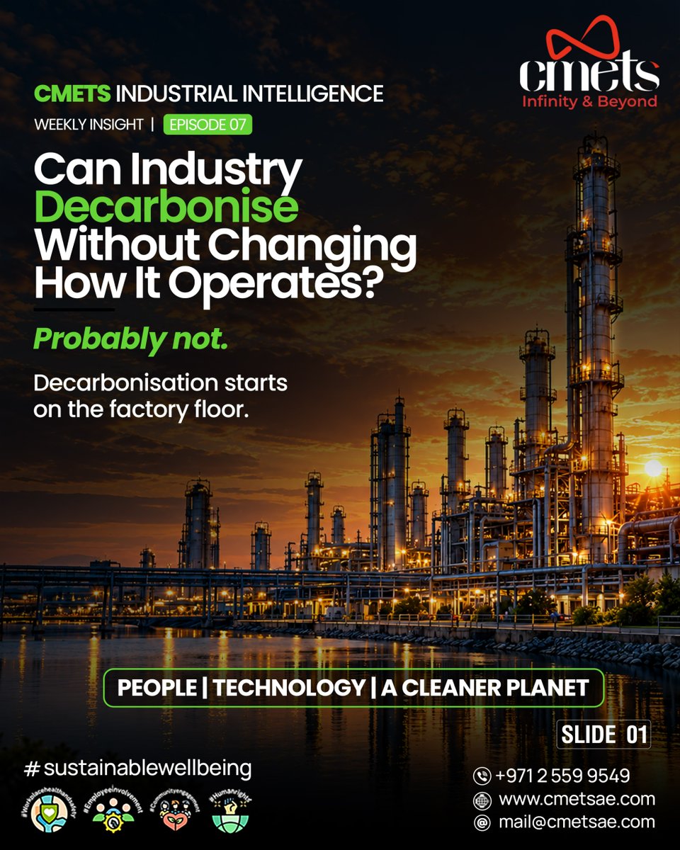 CmetsFze's tweet photo. CMETS, we help industries move towards operations that are smarter, more efficient, and built for a sustainable future .   Decarbonization  is not only about switching to cleaner energy. It is transforming  industrial operations
🌐 https://t.co/0DZ84wvB0I 
📞 +971 2 559 9549 https://t.co/4pKAGo8THt