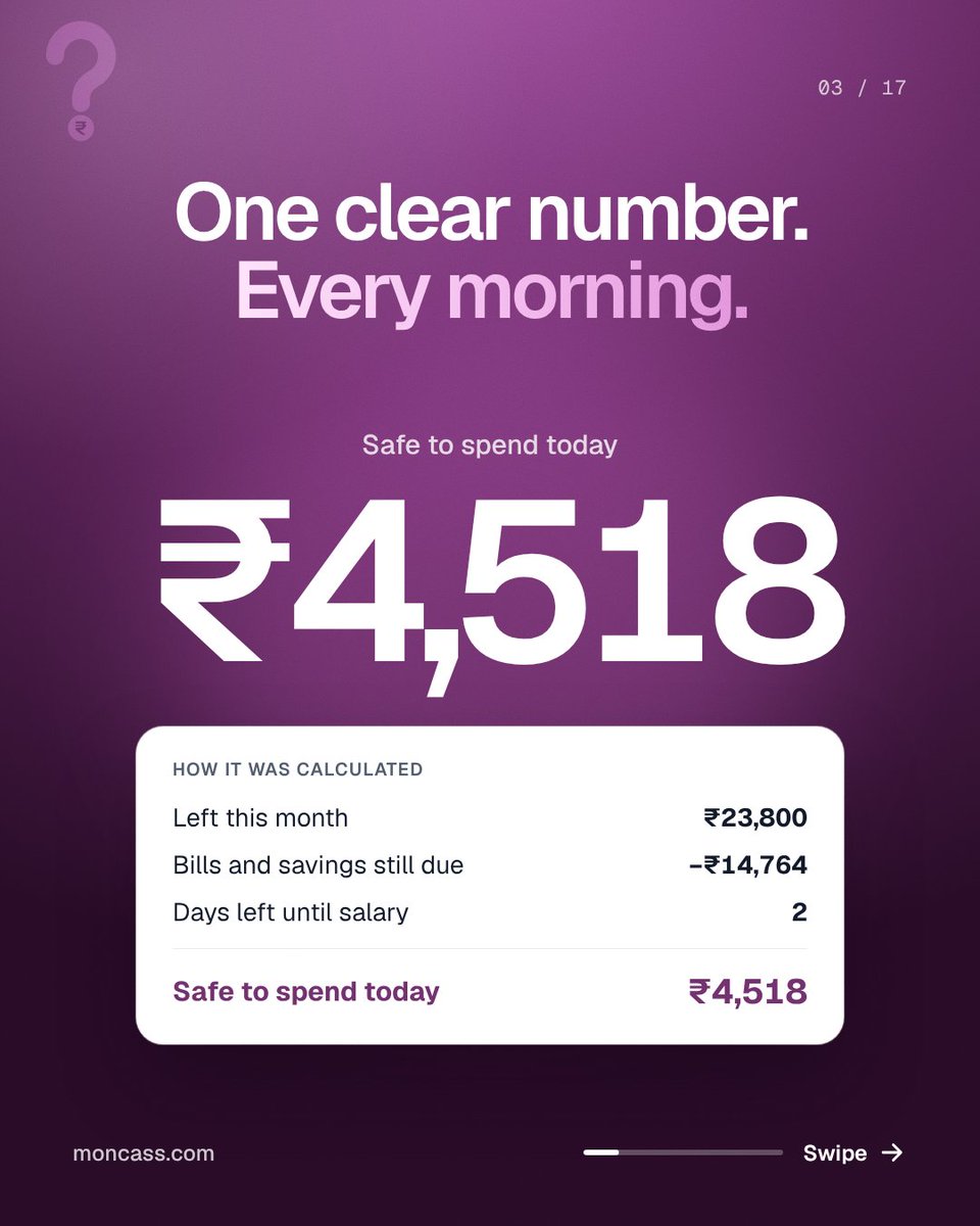 Moncassai's tweet photo. 4 bank apps on your phone. And you still don't know how much you can spend today.
So we built Moncass.🧵 1/5 https://t.co/4Bi9jOoDWT