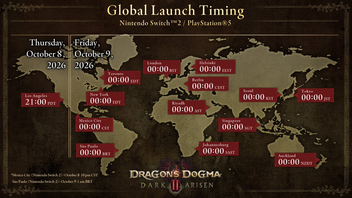CapcomPL's tweet photo. Mamy dla Was harmonogram premiery Dragon’s Dogma 2: Dark Arisen!

Skorzystajcie z tych mapek, aby dowiedzieć się, kiedy dokładnie cyfrowe wersje #DD2DA pojawią się na poszczególnych platformach w Polsce. https://t.co/b2Hm83vWIw