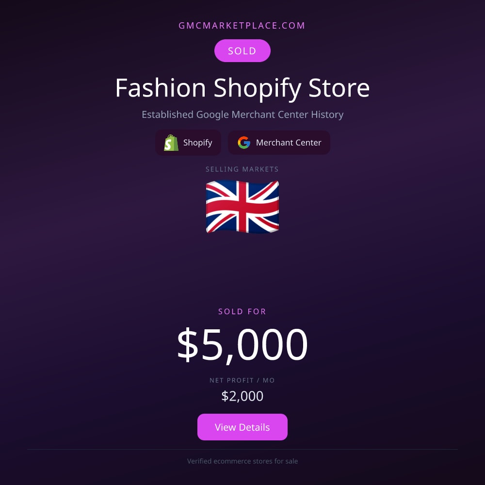 gmcmarketplace's tweet photo. This fashion Shopify store has a GMC age of 12 months, with a seller-stated net profit of $2,000 per month and a ROAS of 2.6x.

How does this compare to starting fresh for you? https://t.co/zNw6FjyDfq
