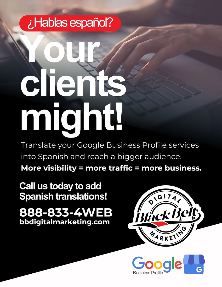 BlackBeltDig's tweet photo. 🌎 Your Spanish-speaking customers are searching! Translate your Google Business Profile services into Spanish to expand your reach, boost visibility & attract more local customers.
#LocalSEO #SpanishSEO #GoogleBusinessProfile #DigitalMarketing #SmallBusiness https://t.co/YN9tq7CRZP