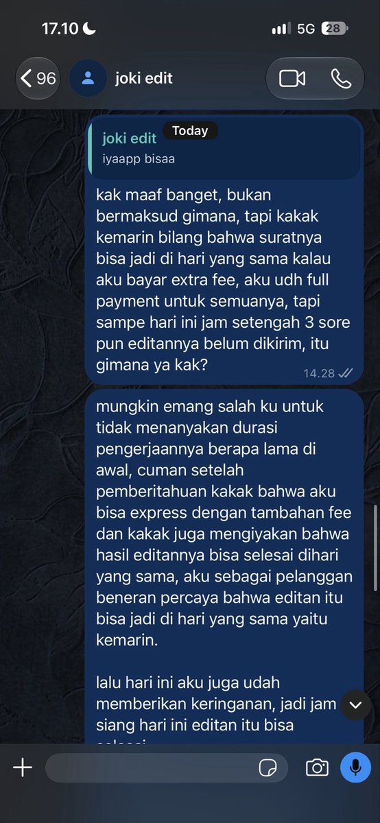 enscsi's tweet photo. ini di jam 14.28 aku minta kejelasan lagi ke kakaknya dan aku juga udah ngasih kelonggaran deadline pengerjaan yaitu jam 15.00, TAPI SEKALI LAGI GADA RESPON APAPUN🙂🙂🙂 https://t.co/GpcGtPfXh6