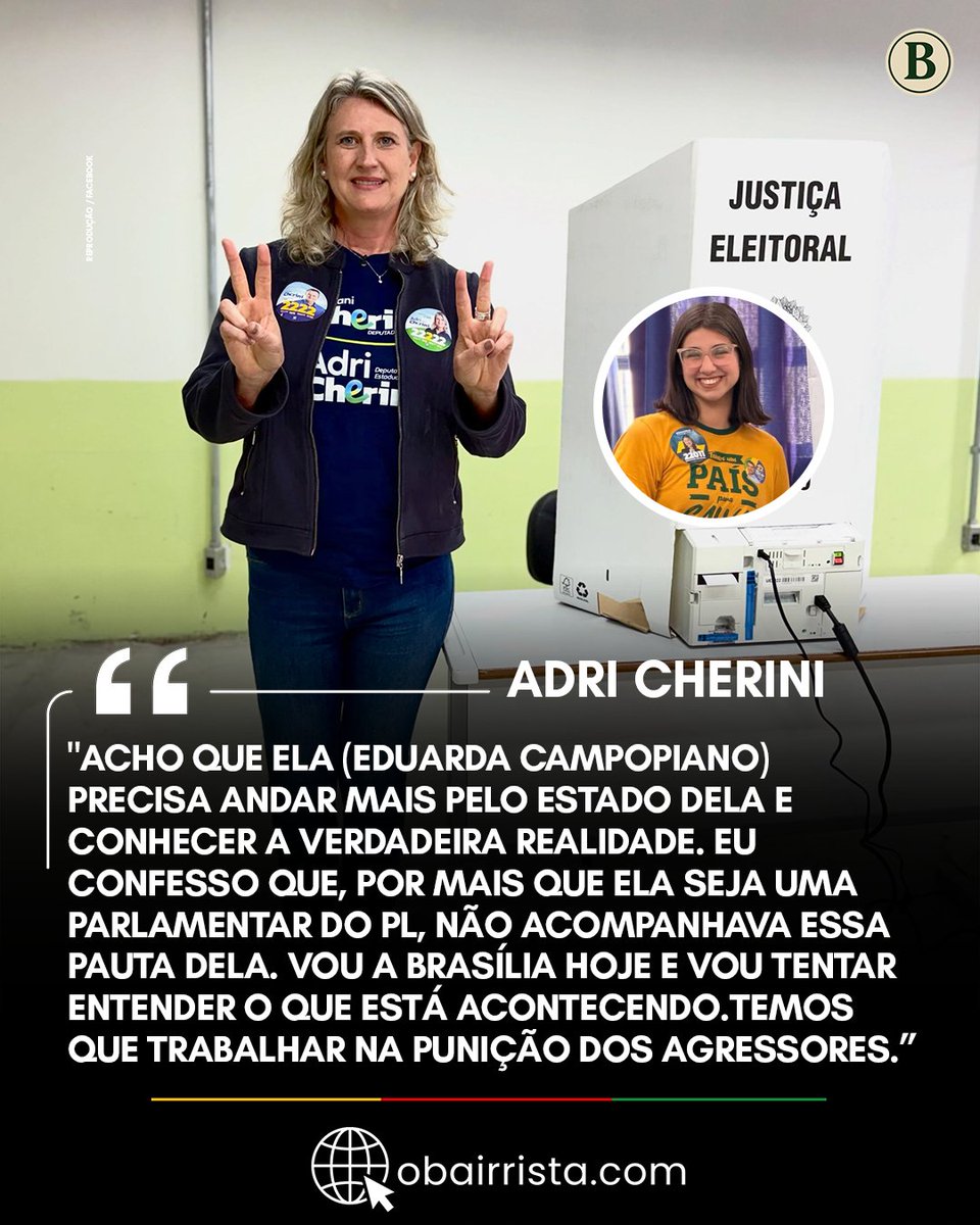 O_Bairrista's tweet photo. 🚨 Em entrevista à Rádio Gaúcha na manhã desta terça-feira (6), a deputada estadual eleita mais votada do Estado, Adri Cherini (PL), reforçou o compromisso com a proteção das mulheres e o combate ao feminicídio no Rio Grande do Sul. Diante de novos casos no Estado, a parlamentar defendeu o fortalecimento da rede de apoio e a expansão de ferramentas de socorro e punição aos agressores.

🗣️ Questionada sobre as declarações de Eduarda Campopiano, deputada eleita por São Paulo também pelo PL e a mais votada no estado paulista, que em declarações recentes negou a existência do feminicídio, Adri Cherini discordou da colega de partido e ressaltou a importância de ouvir a sociedade e as próprias vítimas para construir políticas públicas eficazes.