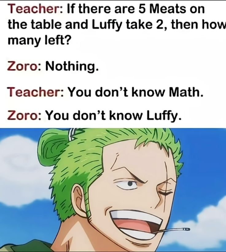 martha_GC01's tweet photo. You don’t know math… You don’t know Luffy!💀😂
Zoro’s logic is undefeated 🤣⚔️
#OnePiece #Zoro #Luffy #AnimeMemes #OnePieceMemes https://t.co/7nBoDbwYE0