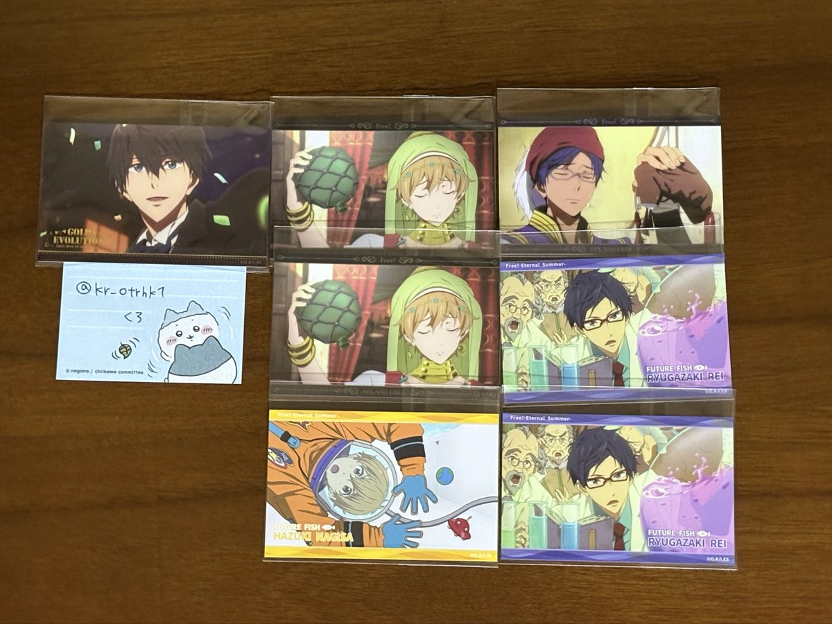 kr_otrhk1's tweet photo. 【交換】Free! ブロマイドコレクション Ending Scene

譲：画像1・2
求：画像3(👑＞💖＞💙＞🧡)

優先度によって即答が難しい場合もございます。
横浜・プロカ記載の場所での手渡し＞郵送

お気軽にお声がけください。 https://t.co/3xGuC8NY2c