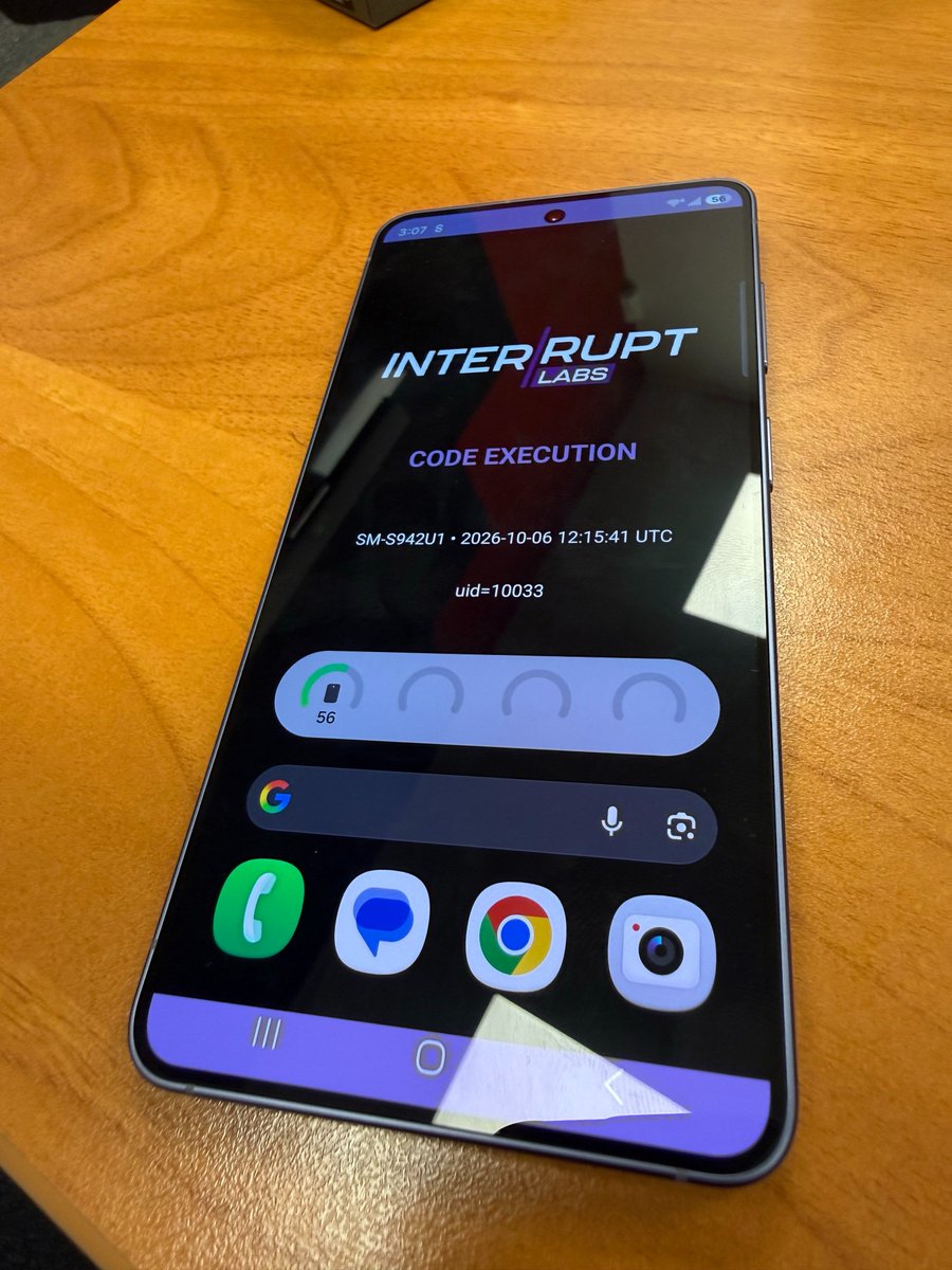 thezdi's tweet photo. Another Collision 💥 4 bugs - 3 collisions &amp; 1 zero-day successfully exploit the Samsung Galaxy S26 and Interrupt Labs (@InterruptLabs) takes home $15,750 and 3.25 Master of Pwn points #Pwn2Own https://t.co/DP3KBnrVBd
