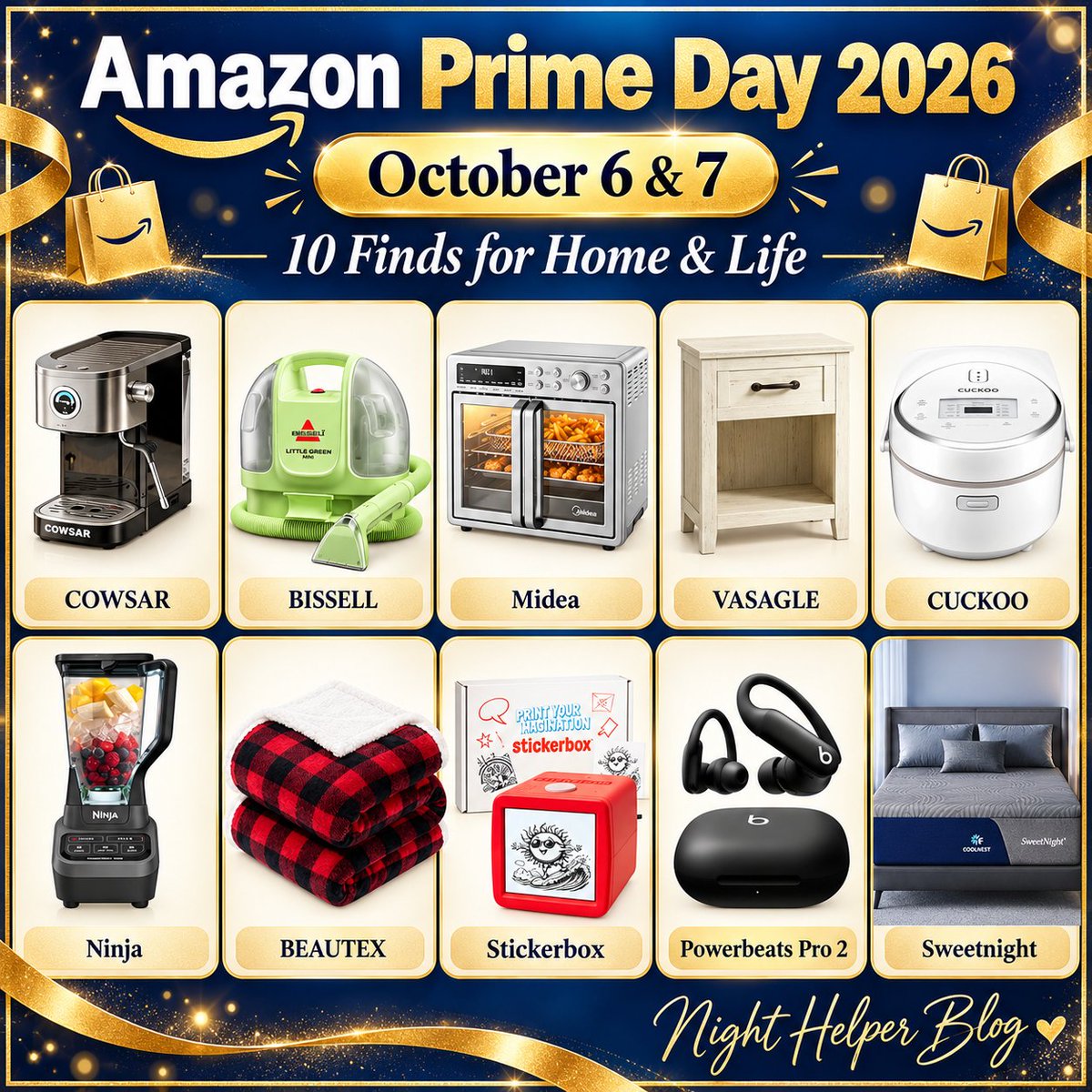 NightHelperBlog's tweet photo. #ad  Your next favorite Amazon find could be right here!
We’ve gathered 10 finds for home and everyday life.

https://t.co/JNJ1OImmsy

 @NinjaKitchen  #Cowsar @BISSELLclean  @Midea  #Vasagle #Cuckoo #Beautex #Stickerbox @powerbeatspro #Sweetnight https://t.co/vpfivTNxBO
