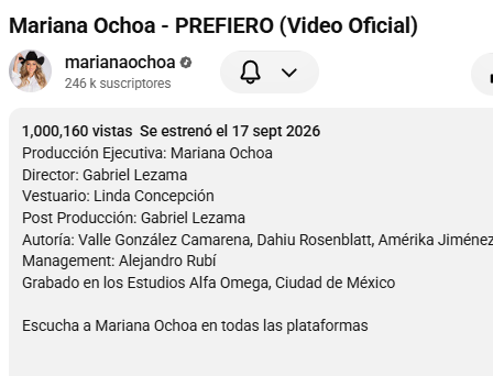 moongirlnica's tweet photo. Me complace informar que, a 2 semanas de su lanzamiento, siendo un proyecto musical independiente @soymarianaochoa  con su sencillo "Prefiero" llegó al millón de visualizaciones en Youtube

¡Felicidades Marianita! seguiremos apoyándote también en tu etapa solista 🫶 https://t.co/HZHbAwpdWL