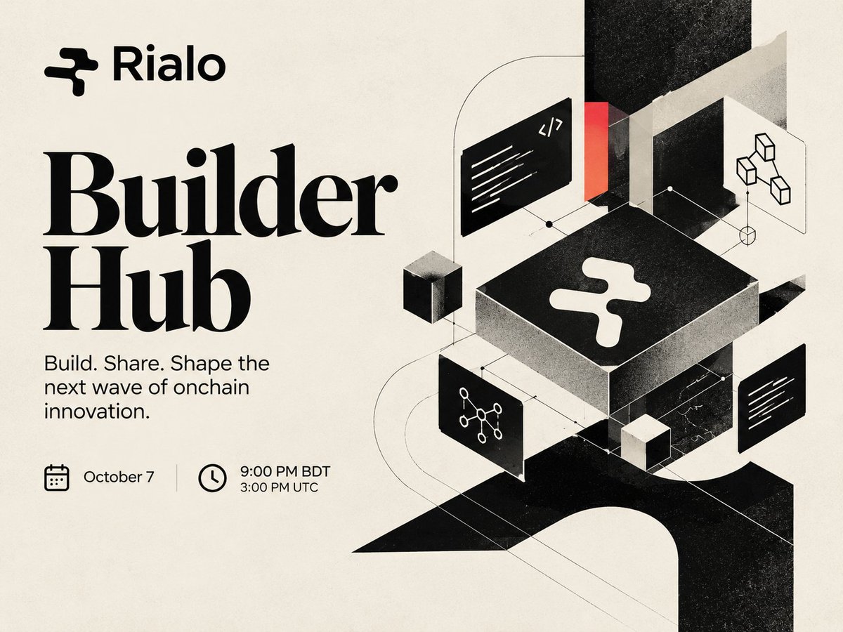 ryvexbt's tweet photo. Builders are shaping what comes next for onchain innovation.

Join the next Rialo Builder Hub to explore ideas, exchange perspectives, and see what developers can create within the ecosystem.

▫️ October 7
▫️ 9 PM BDT | 3 PM UTC

If you’re building or curious about @RialoHQ https://t.co/QZH4LHRHpZ