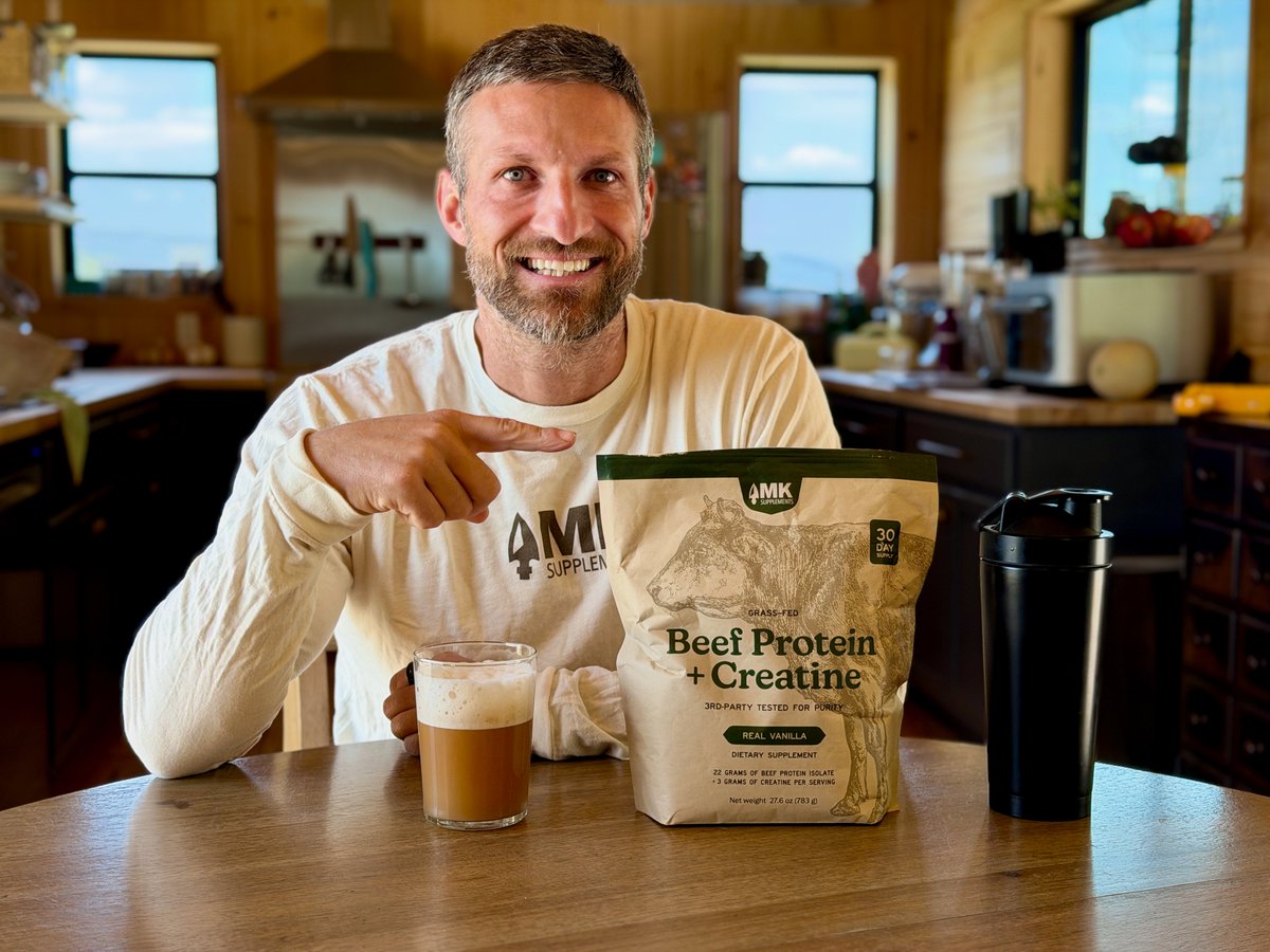 mkummer82's tweet photo. It's LIVE! Beef Protein + Creatine is finally out. 🙌🏼

This one took a while, and I'm proud of where it landed. Twenty-two grams of grass-fed beef protein isolate and three grams of creatine in every serving. Five ingredients — beef protein, creatine, real vanilla bean, pink salt, monk fruit. That's the whole label. Nothing to look up, nothing hiding behind "natural flavors."

The beef comes from cattle raised in the EU, where growth hormones are banned, and it's made from meaty bones and connective tissue rather than muscle trim alone. The creatine is made in Germany. The pouch is compostable kraft paper instead of a plastic tub.

I'm proud of this one. If you try it, I want to hear what you think!