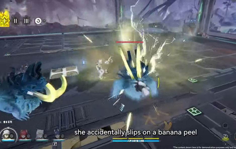 coolerano's tweet photo. endgame on other gachas : more enemies, more HP, more stalling enemies
endfield : what if the arena is littered with banana peels that you can slip on 🍌 https://t.co/EhCjRPnFJp