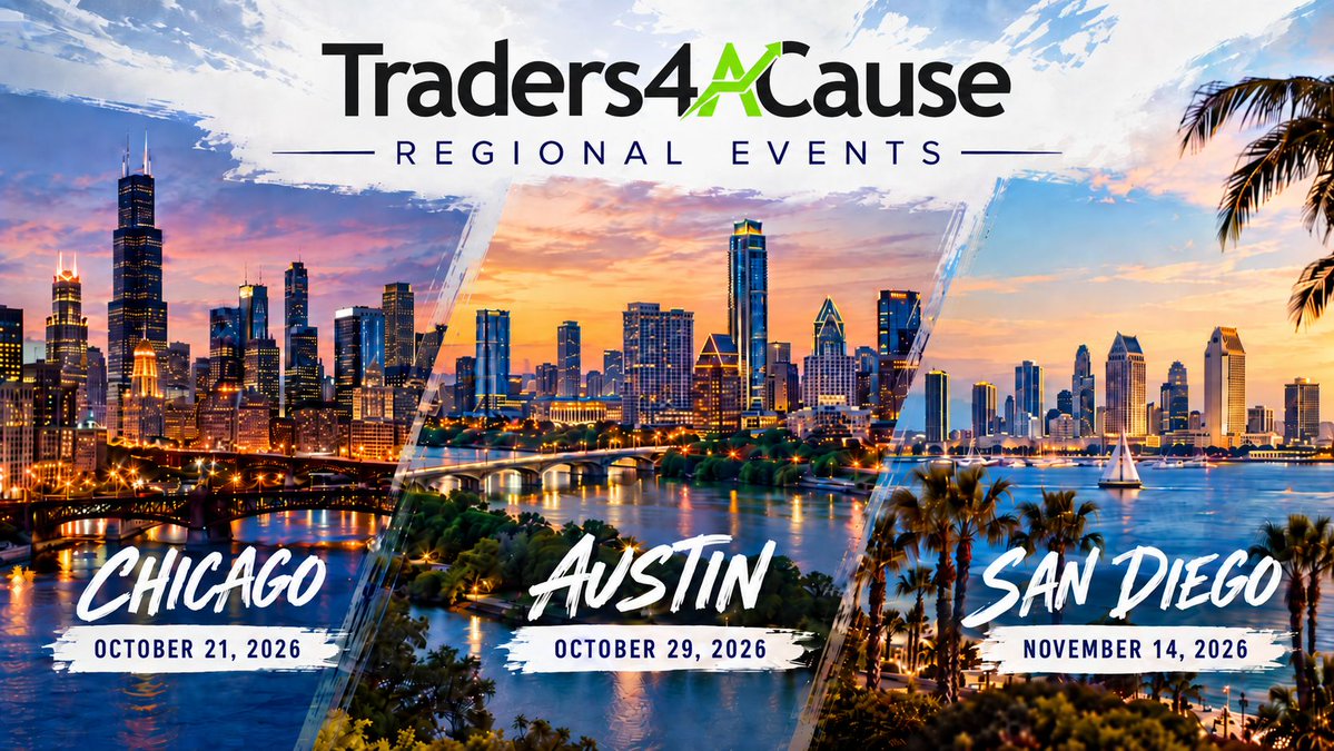 Traders4ACause's tweet photo. The Traders4ACause Regional Events tour rolls on! 📍

🏙️ Chicago — Oct. 21
🤠 Austin — Oct. 29
🌴 San Diego — Nov. 14 (details to come)

Join fellow traders, connect with the community, and help make a difference along the way.

Full schedule & event details: https://t.co/1wPBzUCAqr