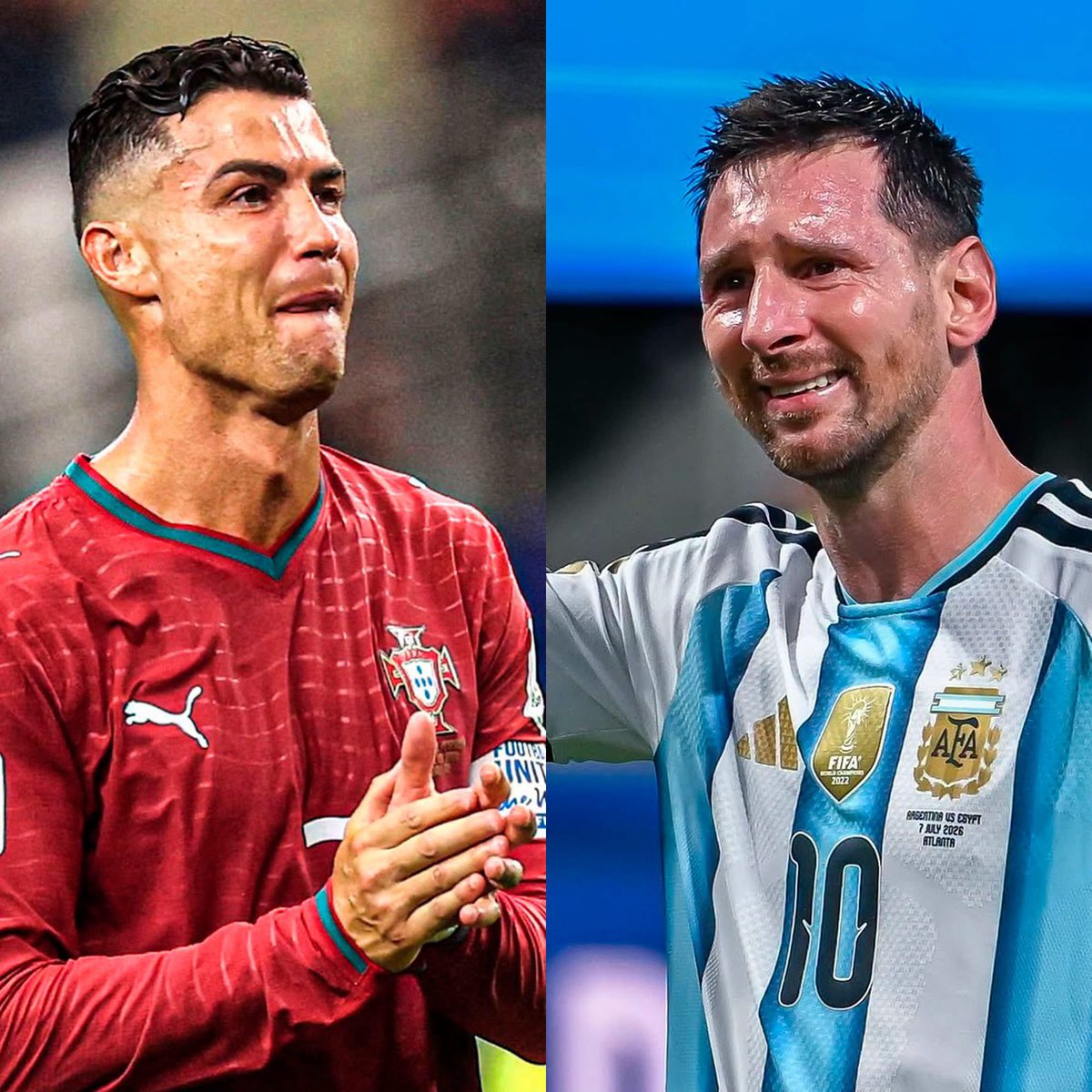 MotivacionesF's tweet photo. ¡¡EL FIN HA LLEGADO!! 🇵🇹💔🇦🇷

Cristiano Ronaldo confirmó que NO volverá a vestir la camiseta de la Selección de Portugal.

Y hoy, Lionel Messi disputará su ÚLTIMO PARTIDO con la Selección Argentina.

Dos leyendas. Dos carreras irrepetibles. Los héroes que marcaron nuestra infancia y nos hicieron amar el fútbol están diciendo adiós.

El final de una era que parecía eterna. 🥺

GRACIAS POR TANTO, CRISTIANO Y MESSI. GRACIAS ETERNAS. 🐐🐐