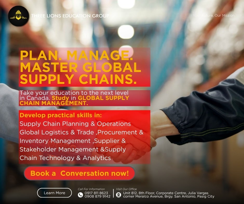 ThreeLionsVisaS's tweet photo. 🇨🇦PURSUE YOUR MASTER’S DEGREE IN CANADA!

Ready to take your education to the next level? 

Explore Global Supply Chain Management in Canada and develop practical skills in: https://t.co/mOYZf7Te7w