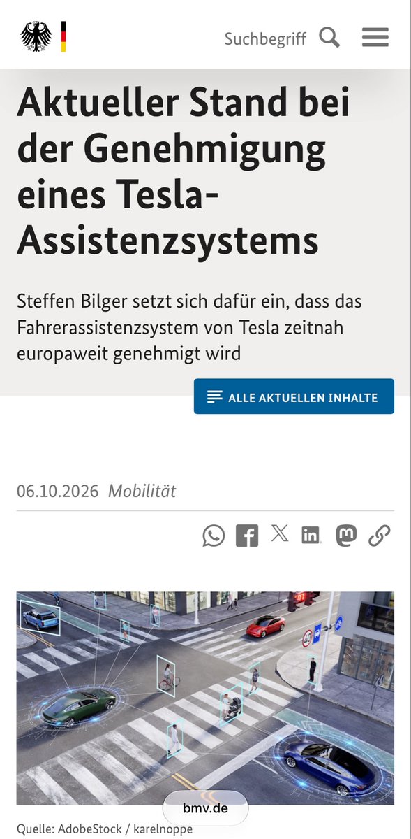 FSDWatcherDE's tweet photo. 🚨 Jetzt ist es offiziell: Das BMV unterstützt die EU-Zulassung von Tesla FSD!

In der Stellungnahme von heute steht:

✅ Bilger und Tesla haben sich im September geeinigt

✅ Das System darf das Tempolimit um maximal 10 % überschreiten. Genau das war der größte Streitpunkt!

✅ Der Fahrer bleibt zu 100 % verantwortlich

✅ Deutschland will das im EU-Verfahren jetzt „konstruktiv begleiten“

Und: Tesla hat angeboten, FSD in Europa in „Tesla Assisted Driving“ umzubenennen. 👀

Aus „Bremse“ wird plötzlich „zeitnah europaweit“. Das ist für mich die wichtigste FSD-Nachricht aus Deutschland in diesem Jahr! 💯

Jedoch finde ich es komisch, dass der Name FSD „irreführend“ sein soll. Es steht doch „ Überwacht“, aber mir egal. Hauptsache, wir bekommen FSD!!!! 

Es ist auch soweit ich weiß die erste Offizielle Stellungnahme! 

#Tesla #FSD #TCMV #BMV