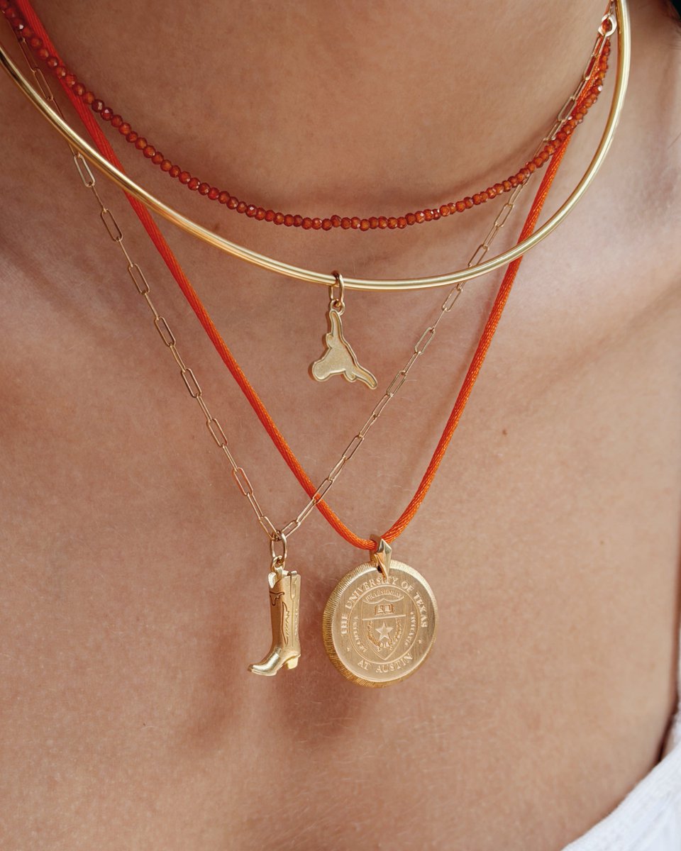 TexasExes's tweet photo. HORNS UP! 🤘

We’re celebrating gameday season with a little something special. Enter to WIN Kyle Cavan Jewelry's NEW Longhorn Cowboy Boot Necklace and Burnt Orange Cord, made for showing off your Texas pride.

HEAD TO OUR INSTAGRAM TO ENTER: https://t.co/efPeB1imOd https://t.co/P5wgfhp2JZ