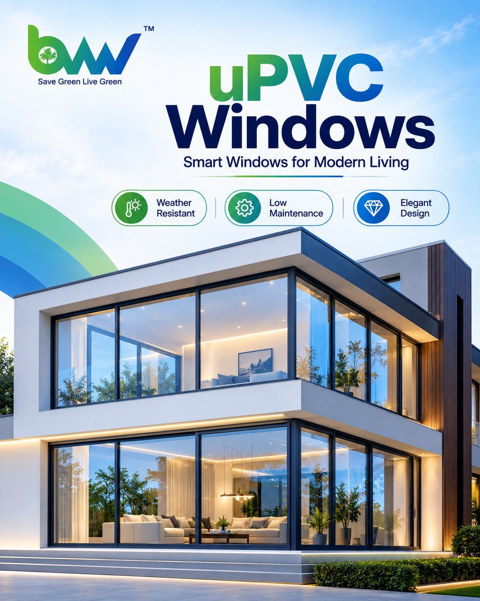 BvwIndia's tweet photo. Transform your home with BVW uPVC Windows, designed to bring together style, durability, and everyday comfort.

🌿 Weather Resistant 
🔧 Low Maintenance 
💎 Elegant Design 
🏡 Smart &amp; Stylish 

#BVWUPVC #UPVCWindows #SmartWindows #ModernLiving #PremiumWindows #upvcmordenwindows https://t.co/gQDCmuXIgi