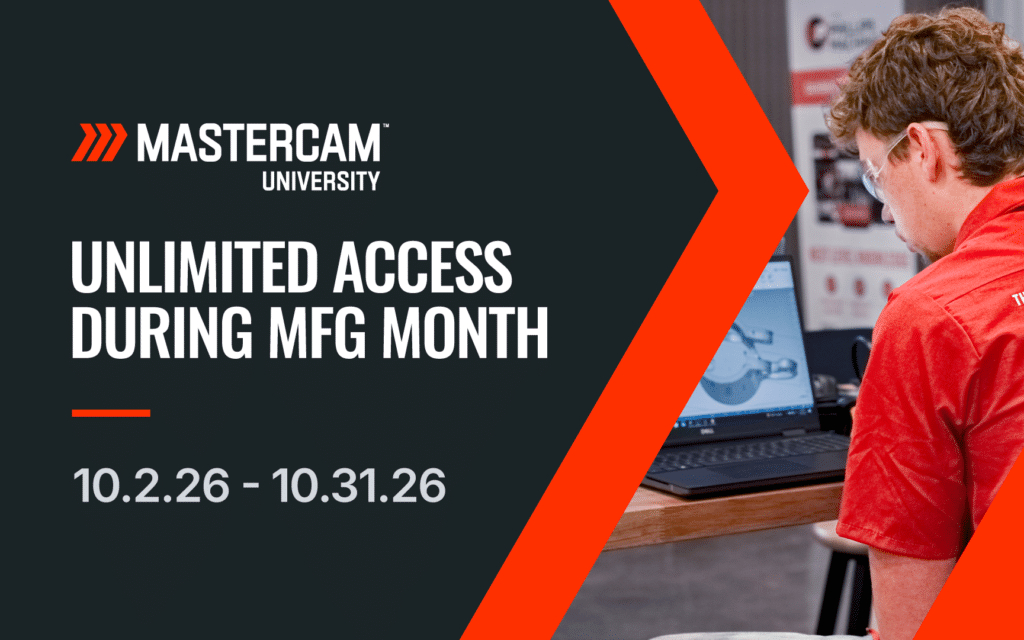 Mastercam's tweet photo. Last week for #MFGDay, we opened Mastercam University to learners across the manufacturing community.

For #ManufacturingMonth, we're keeping it open.

Free access throughout October because investing in manufacturing means investing in education: https://t.co/gYvySrz2sw https://t.co/Rk5V0TNBAB