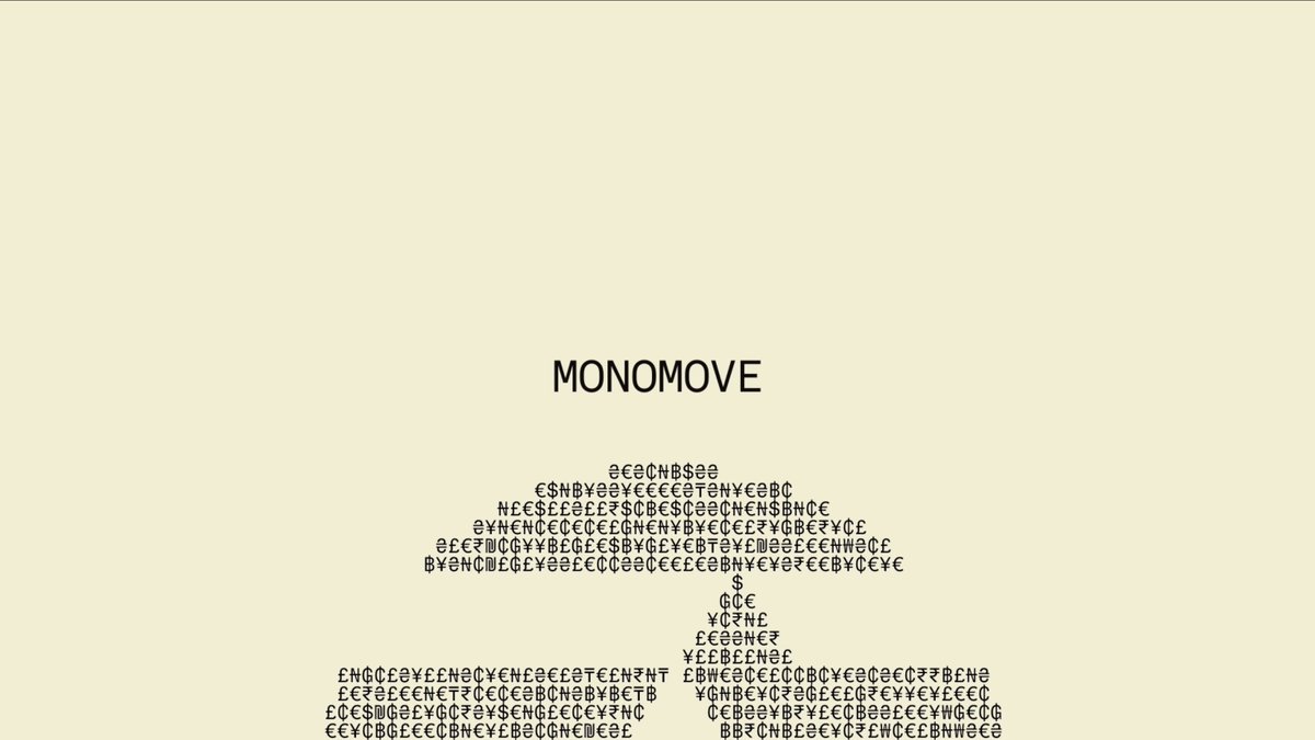 A pale yellow image displaying the text 'MONOMOVE' above an ASCII art illustration of a mushroom with a dollar sign on its stem.