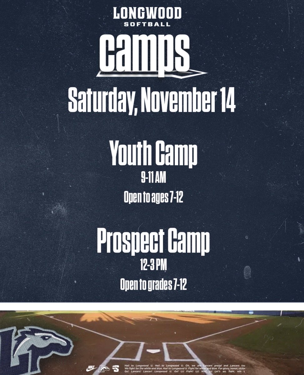 LongwoodSB's tweet photo. 🍂 FALL CAMPS ARE BACK! 🥎

We’re adding TWO MORE fall camp opportunities at Longwood! Come spend the day with the Lancers! 

📅 Date: November 14th
📍 Bank of the James Park
⏰ Youth Camp: 9-11am 
⏰  Prospect Camp: 12-3pm

🔗 Register now- 
https://t.co/8RnA5pICHD https://t.co/Mcj3rpC5J4
