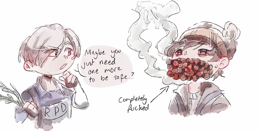 MTracksuit's tweet photo. Leon heals bryan with green herbs 
#bryeon #bryanhodukavich #leonkennedy https://t.co/t1tJRydMhC