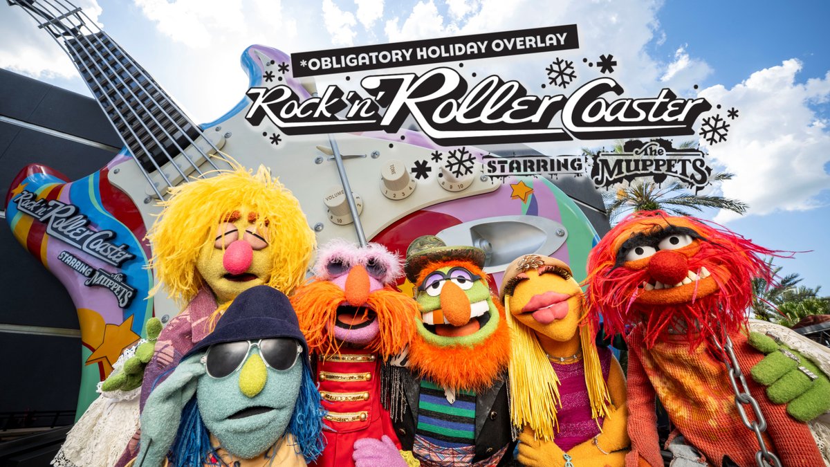 laughingplace's tweet photo. News: Rock 'n' Roller Coaster Starring The Muppets is also getting its first "Obligatory Holiday Overlay" – complete with three new holiday song recordings:

"Holiday Road" – The Electric Mayhem ft. Kermit the Frog and Fozzie Bear
"Christmas (Baby Please Come Home)" – The Electric Mayhem ft. Jennifer Hudson
"Silver Bells" – The Electric Mayhem ft. Cyndi Lauper