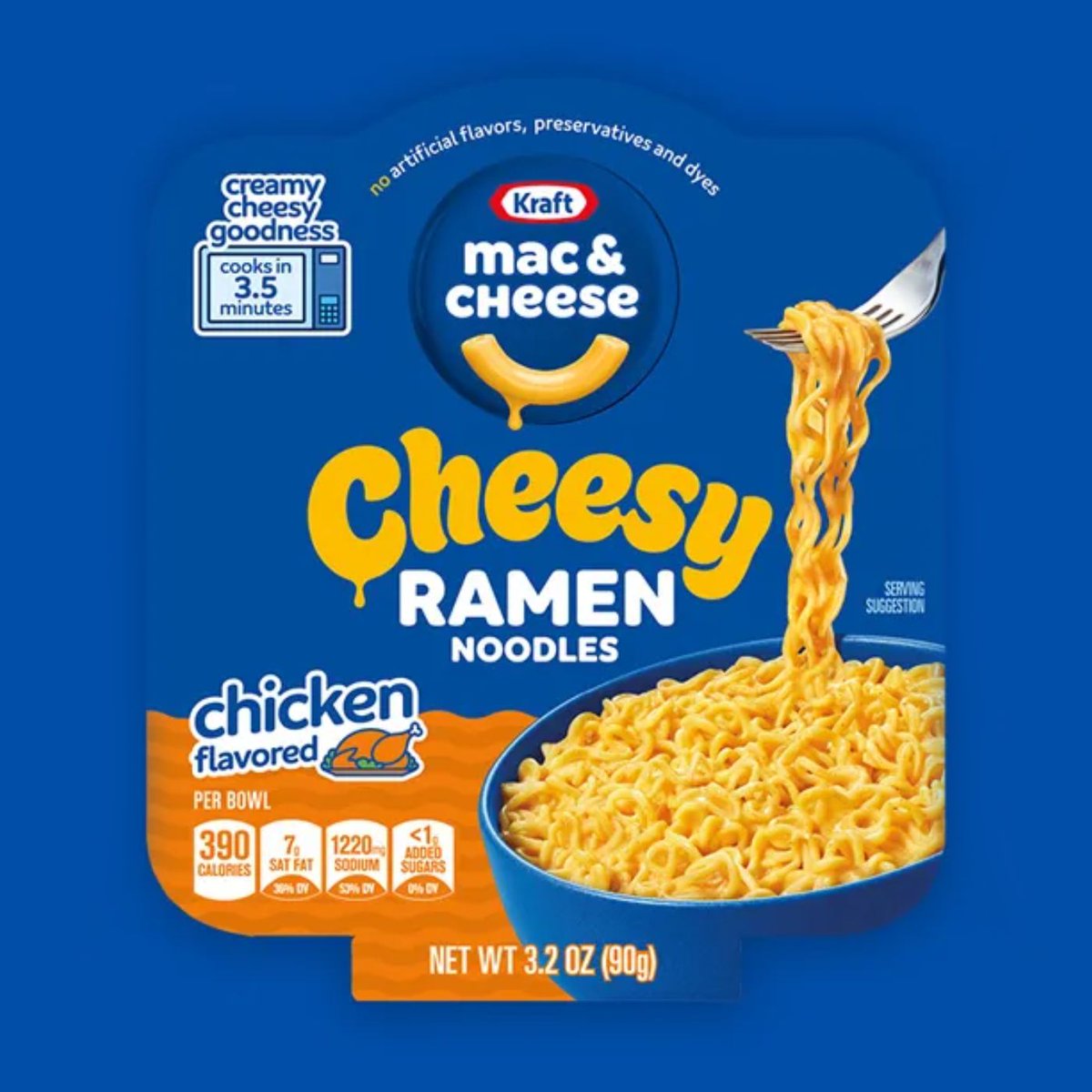 Dexerto's tweet photo. Kraft Mac &amp; Cheese is launching its own cheesy ramen in the US

It will come in Spicy, Chicken and Pork flavors https://t.co/nr8c6kEe6f