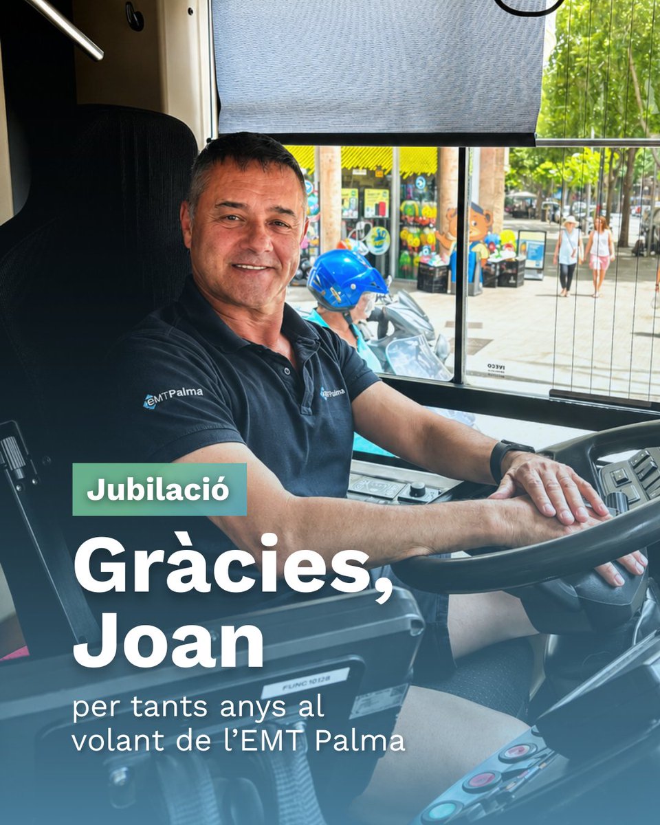 EMT_Palma's tweet photo. Ens acomiadam d'en Joan Pinto però sobretot celebram tots els anys compartits i els quilòmetres recorreguts al costat dels companys de 🚌
l’EMT Palma. 

Gràcies per la teva dedicació i el teu compromís.

Que gaudeixis molt d’aquest nou camí! 💙 https://t.co/YBP5DC6SkV
