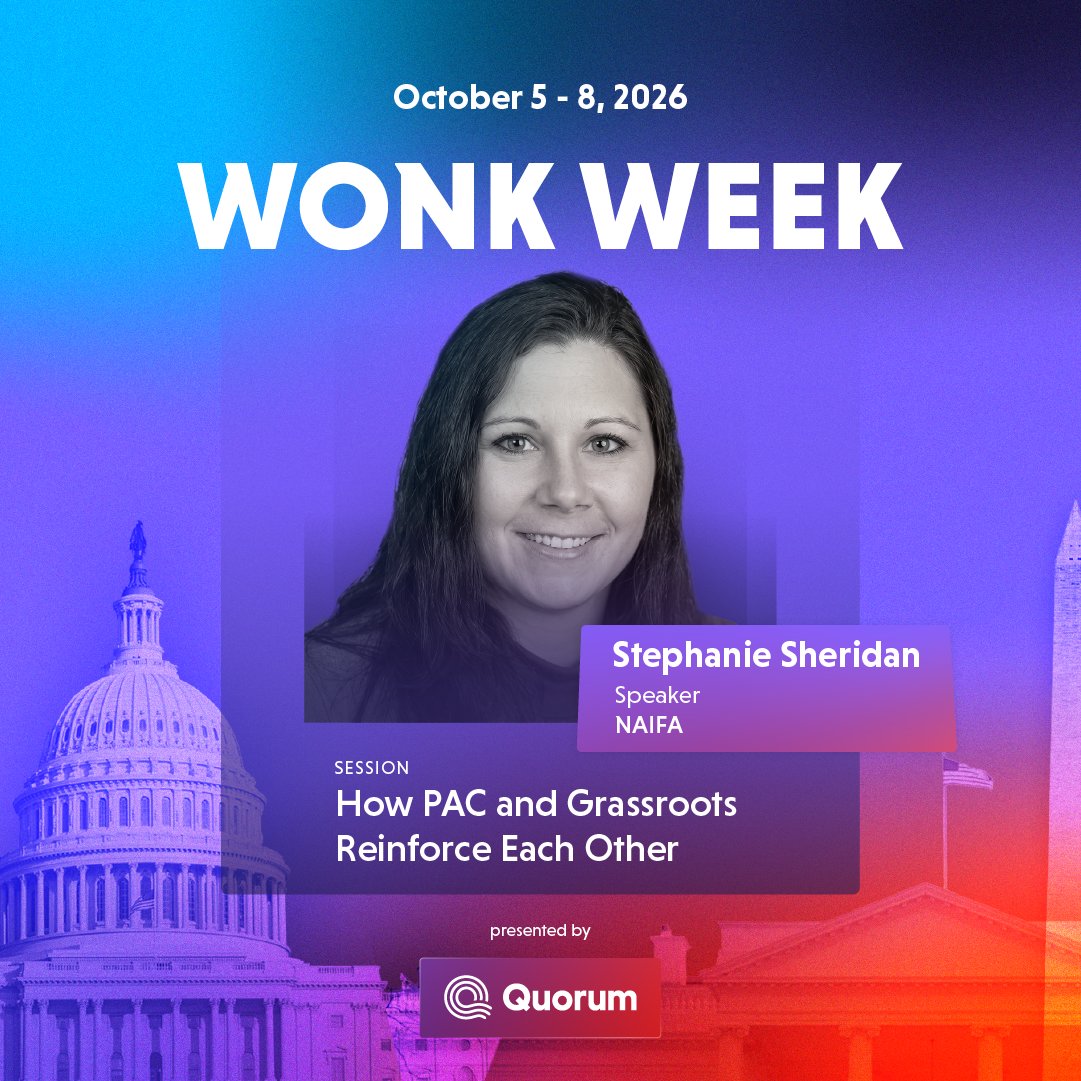 QuorumAnalytics's tweet photo. Your PAC and your grassroots program probably run on two systems, even though they share many of the same people. 🔄

TODAY at #WonkWeek, @NAIFA's Stephanie Sheridan shows what happens when you combine them into one action center, and how engagement in one program tells you who to activate in the other.