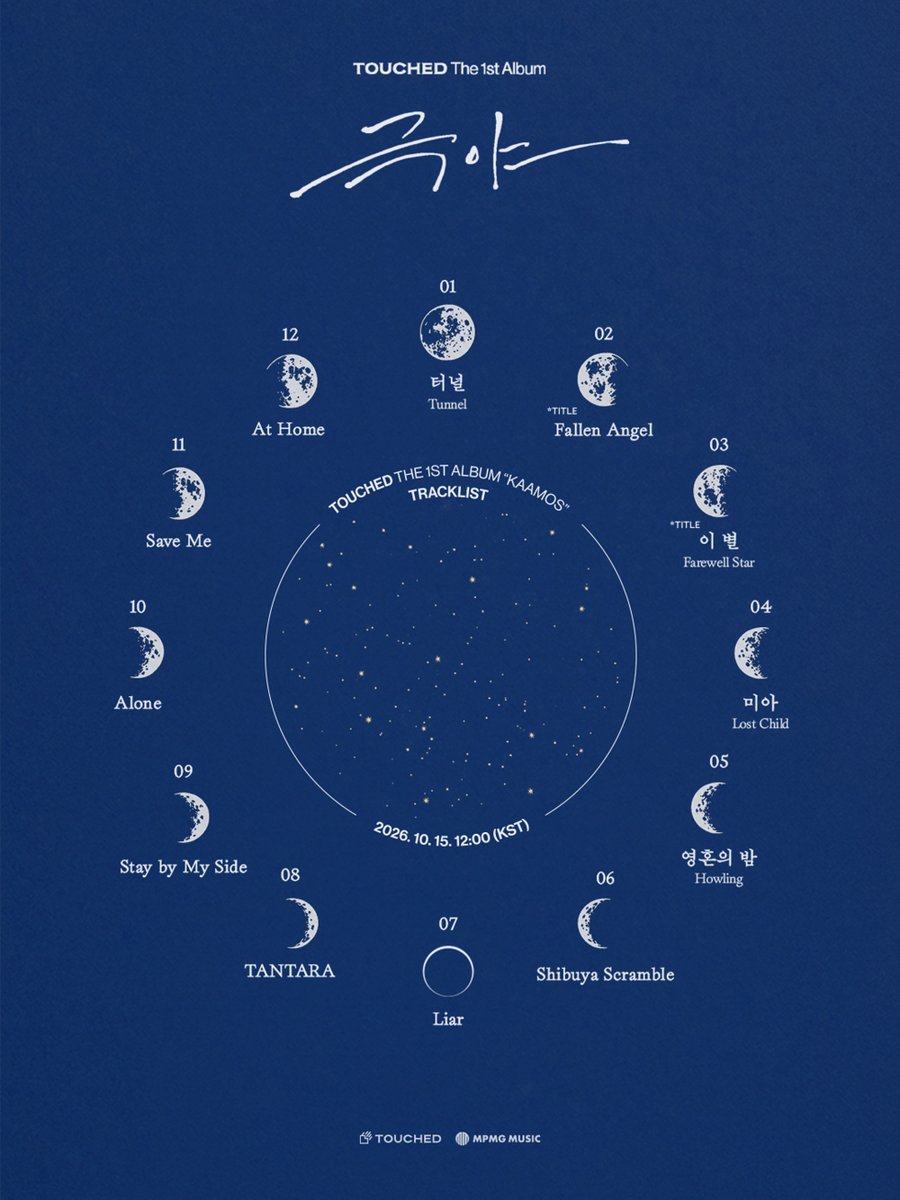 band_touched's tweet photo. 𝐓𝐑𝐀𝐂𝐊𝐋𝐈𝐒𝐓

1. 터널
2. Fallen Angel *Title
3. 이 별 *Title
4. 미아 
5. 영혼의 밤
6. Shibuya Scramble
7. Liar
8. TANTARA
9. Stay by My Side
10. Alone
11. Save Me
12. At Home

-
TOUCHED 1st full album [극야]
2026.10.15. 12PM(KST)
#터치드 #TOUCHED #극야 https://t.co/T2IVTI3RS1