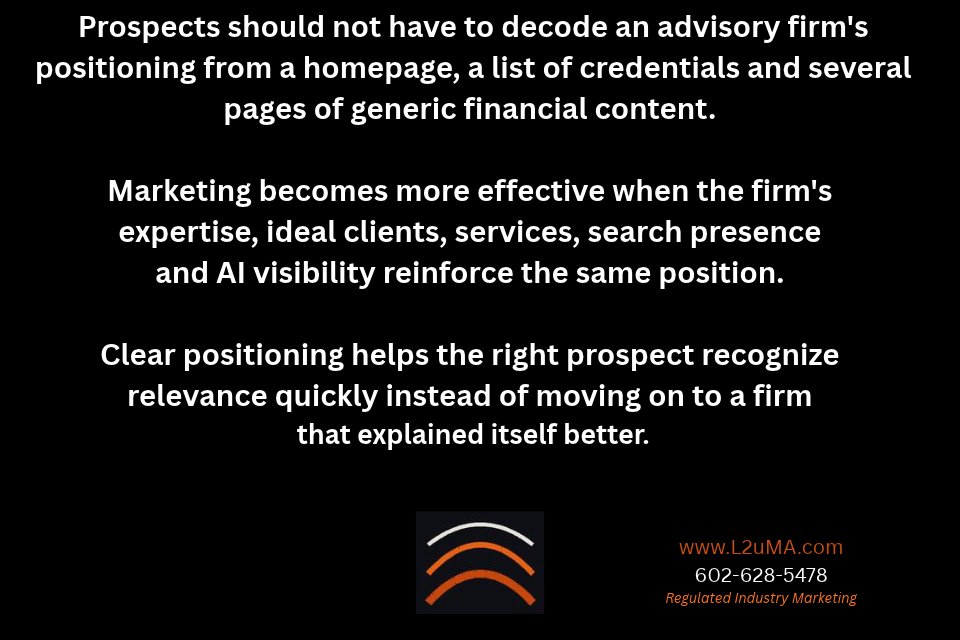 List2u's tweet photo. Your advisory firm has a niche. Can a prospective client tell what it is in 10 seconds?
https://t.co/NZyip7l68L
#RIA #FinancialAdvisory #NicheMarketing #PositioningStrategy #WealthManagement #DigitalDiscovery #MarketingStrategy #L2uMA https://t.co/uZYTjvMhum