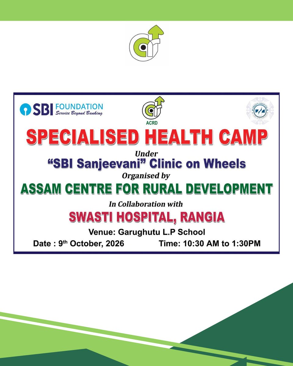 acrd1995's tweet photo. ACRD in collaboration with Swasti  Hospital (SH), we are organising a Specialised Health Camp to provide free health check-ups and medicines to the local community. Specialist doctors from SH will be available to examine patients, provide consultations, and offer medical advice. https://t.co/gMX3aOGS5B