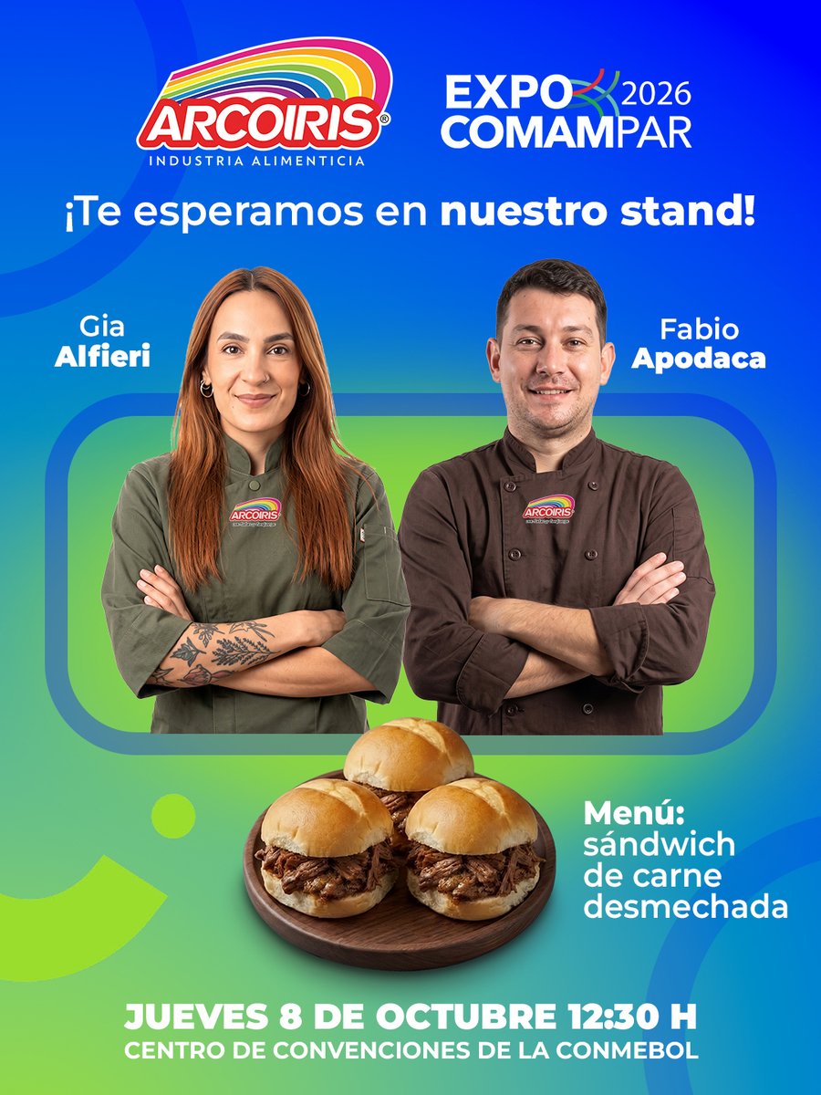 Arcoiris_Py's tweet photo. La 𝐄𝐱𝐩𝐨 ���𝐎𝐌𝐀𝐌𝐏𝐀𝐑 𝟐𝟎𝟐𝟔 se vive junto a Arcoiris 🌈
La tercera edición llega y nosotros tenemos todo listo para recibirte en nuestro stand 🙌🏻
Te esperamos junto a Gia Alfieri y Fabio Apodaca, para disfrutar de una preparación bien cargada de sabor. https://t.co/WVm2ZPd8E8