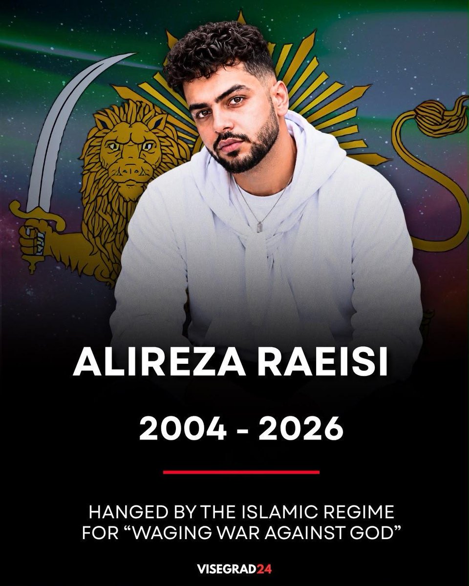 visegrad24's tweet photo. The Islamic regime in Iran hanged the 21-year-old anti-regime protester Alireza Raeisi yesterday.

Alireza was arrested over the January 2026 anti-government protests in Isfahan.

Iranian authorities accused him of “waging war against God” (moharebeh) and “corruption on Earth,” and sentenced him to death twice.

Human-rights organizations reported restricted access to effective legal representation, closed-door proceedings and proof that statements were extracted under pressure.

Alireza was only 21 years old.

He was murdered at Dastgerd Prison in Isfahan alongside 24-year-old Alireza Sepahi.

Two young men walked into that prison with entire lives that could have been ahead of them. 

Neither walked out.

Rest in peace, Alireza. 🦁🕊️