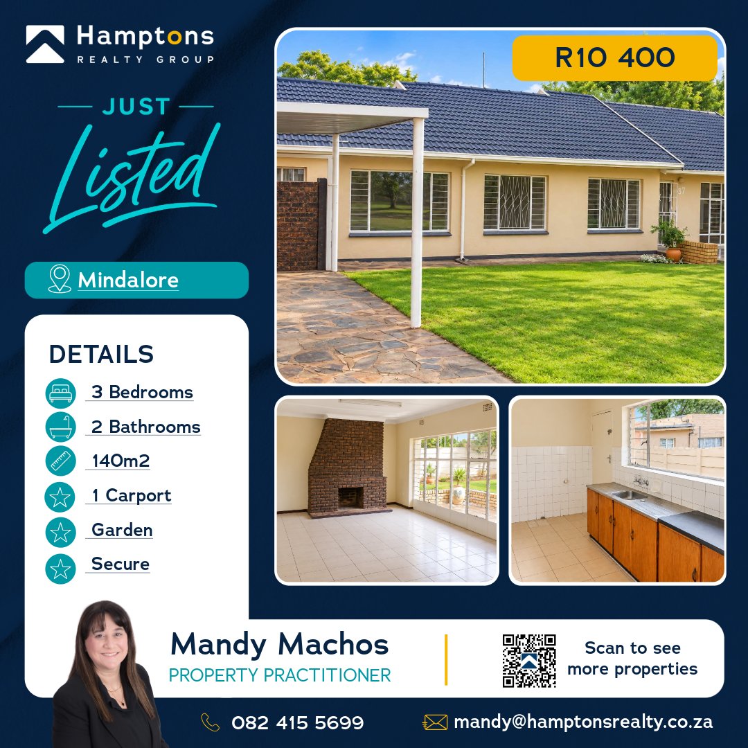 RealtyHamptons's tweet photo. Your dream home awaits!

Step into comfort and style with this spacious 3-bedroom gem in Mindalore 🏡. Secure, serene, and perfect for family living. Schedule a viewing today!

#JustListed #DreamHome #PropertyForSale https://t.co/XBCm6mftLC